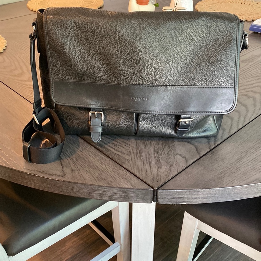 Coach softside leather briefcase with strap secure laptop pocket